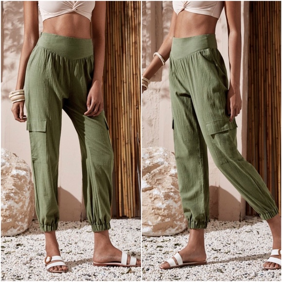 Olive high waist cargo lounge jogger pants - Picture 3 of 3